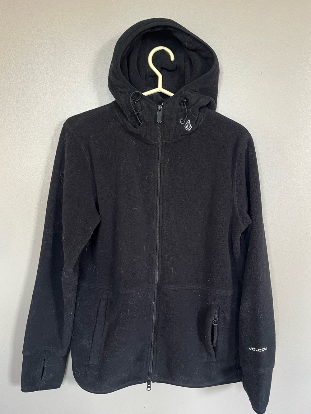 Volcom Black Hooded Zip-Up Fleece Jacket